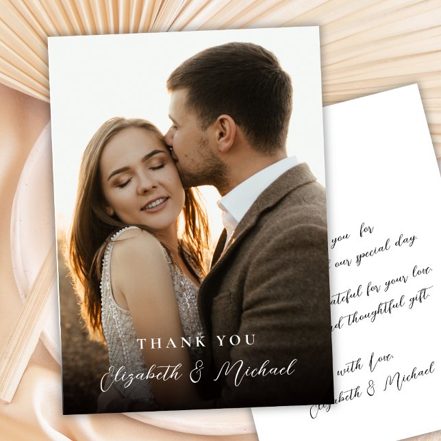 Modern Romantic Handwritten Script Photo Wedding  Dankeskarte (Von Creator hochgeladen)