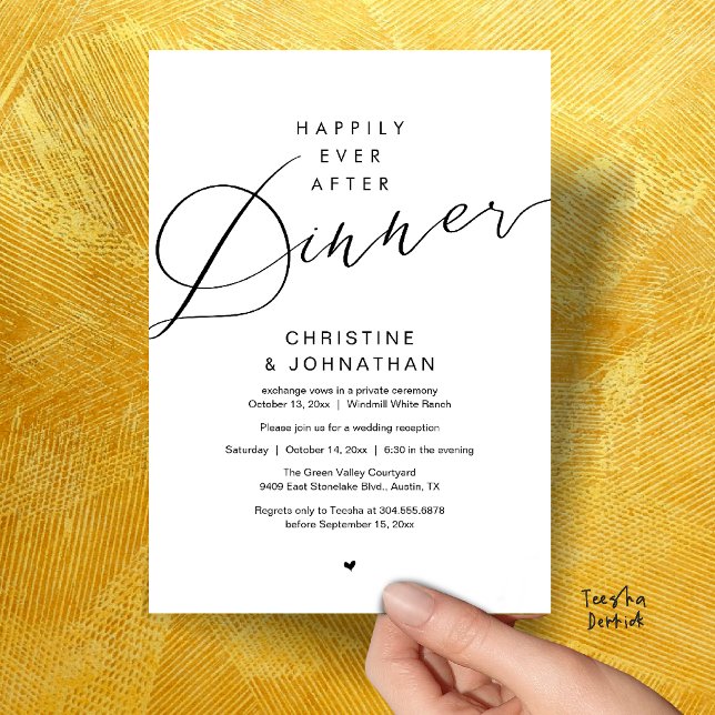 Modern Romantic Wedding Happily Ever After Dinner Einladung (Modern Romantic Wedding Happily Ever After reception Dinner Invitation card in black white)