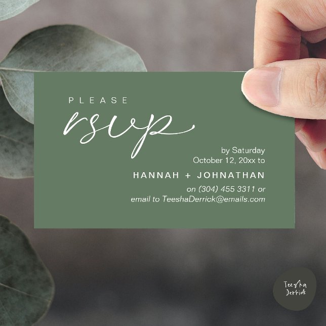 Modern Romantic Wedding Invites RSVP Reminder Card Begleitkarte (Modern Romantic Wedding Invites RSVP Reminder Card in Sage Green)