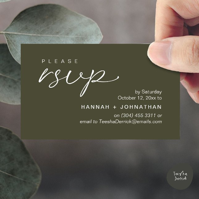 Modern Romantic Wedding Invites RSVP Reminder Card Begleitkarte (Modern Romantic Wedding Invites RSVP Reminder Card in Olive Green)