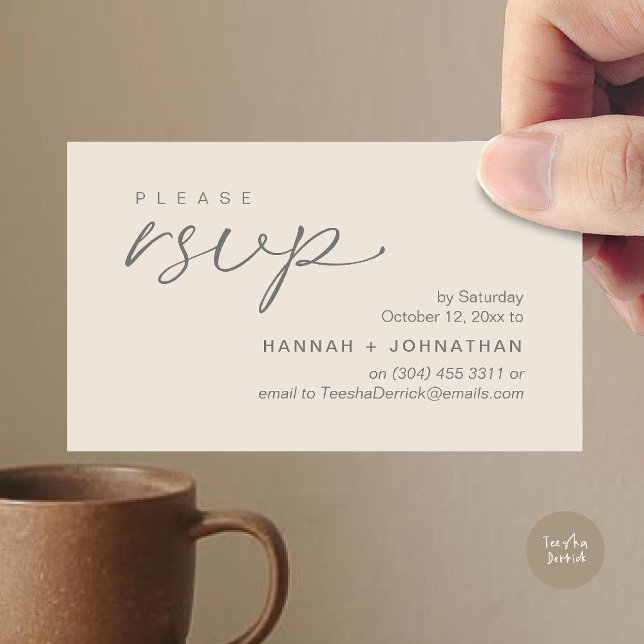 Modern Romantic Wedding Invites RSVP Reminder Card Begleitkarte (Modern Romantic Wedding Invites RSVP Reminder Card in Cream Grey)