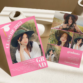 Modern rosa 5 Foto Abschluss Einladung