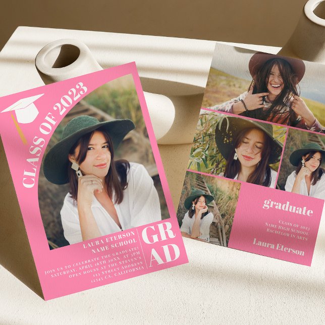 Modern rosa 5 Foto Abschluss Einladung (Von Creator hochgeladen)