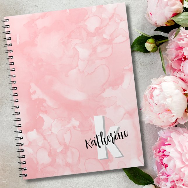 Modern rosa Anfangsmonogramm Notizblock (Modern Pink Watercolor Initial Monogram notebook)