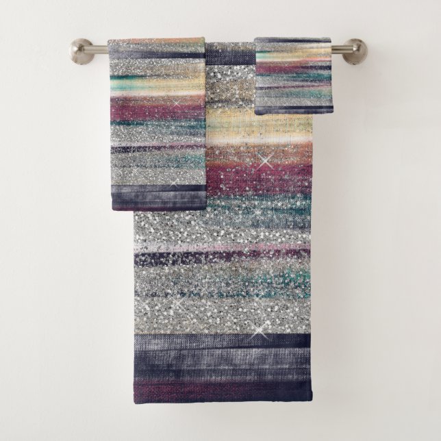 Modern rosa Blauer Glitzer Pinselstriche Farbe Far Badhandtuch Set (Insitu)