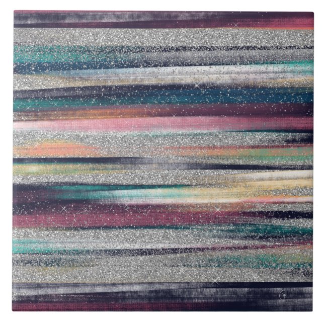 Modern rosa Blauer Glitzer Pinselstriche Farbe Far Fliese (Vorderseite)