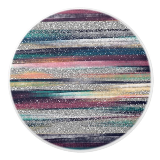 Modern rosa Blauer Glitzer Pinselstriche Farbe Far Keramikknauf (Vorderseite)