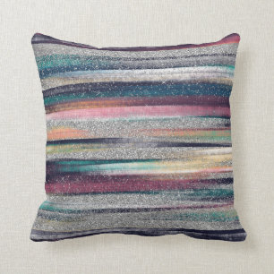 Modern rosa Blauer Glitzer Pinselstriche Farbe Far Kissen