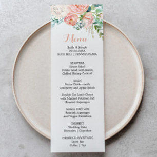 Modern rosa Blush Tropical Floral Dinner Menu Card Einladung