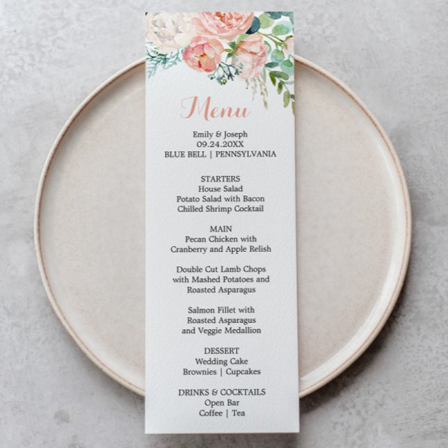 Modern rosa Blush Tropical Floral Dinner Menu Card Einladung (Von Creator hochgeladen)