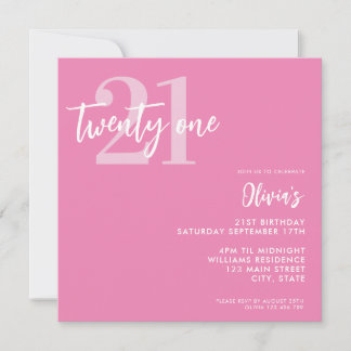 Modern rosa Elegant 21. Geburtstag Einladung