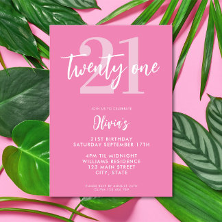 Modern rosa Elegant 21. Geburtstag Einladung