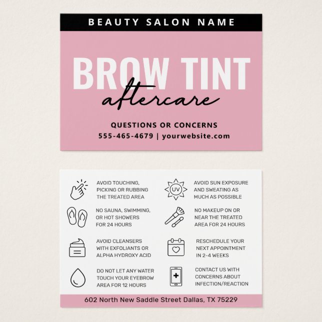 Modern rosa Eyebrow Tint Aftercare Card (Vorne & Hinten)