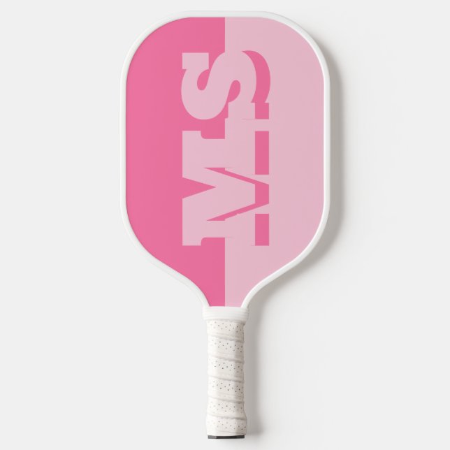 Modern rosa fett Anfangsmonogramm Pickleball Schläger (Vorderseite)