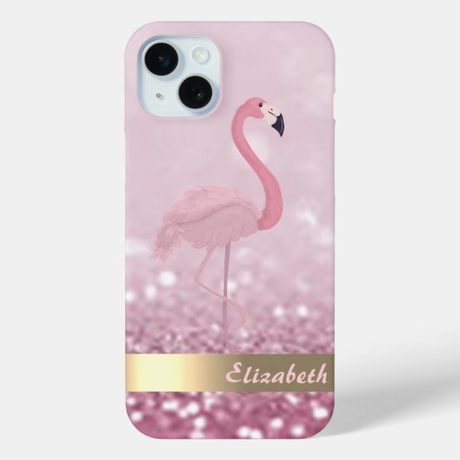Modern rosa Flamingo Glitzer Bokeh - Personalisier Case-Mate iPhone Hülle (Rückseite)