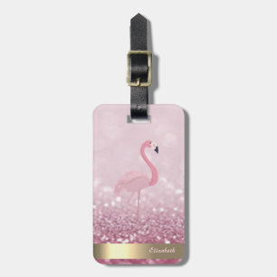 Modern rosa Flamingo Glitzer Bokeh - Personalisier Gepäckanhänger