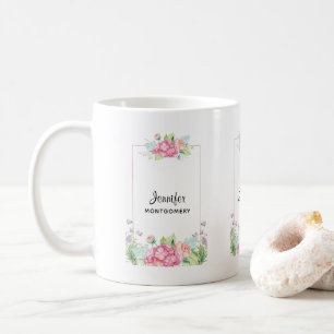 Modern rosa, florale Rahmenfarben Kaffeetasse