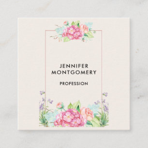 Modern rosa, florale Rahmenfarben Quadratische Visitenkarte
