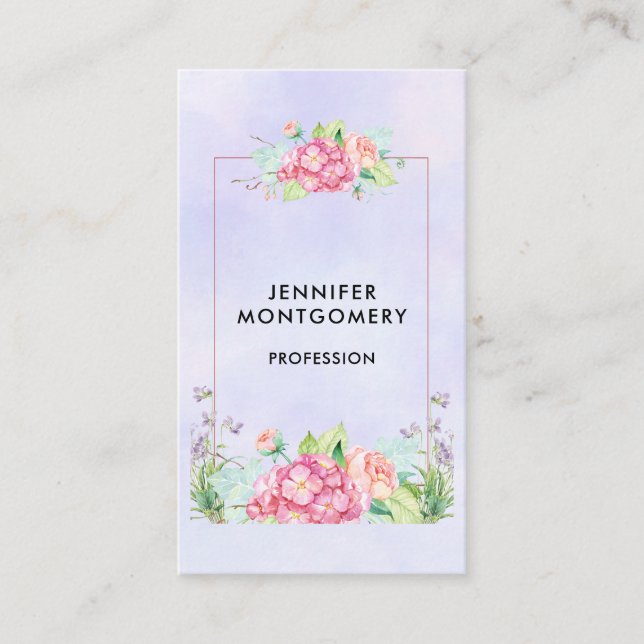Modern rosa, florale Rahmenfarben Visitenkarte (Vorderseite)