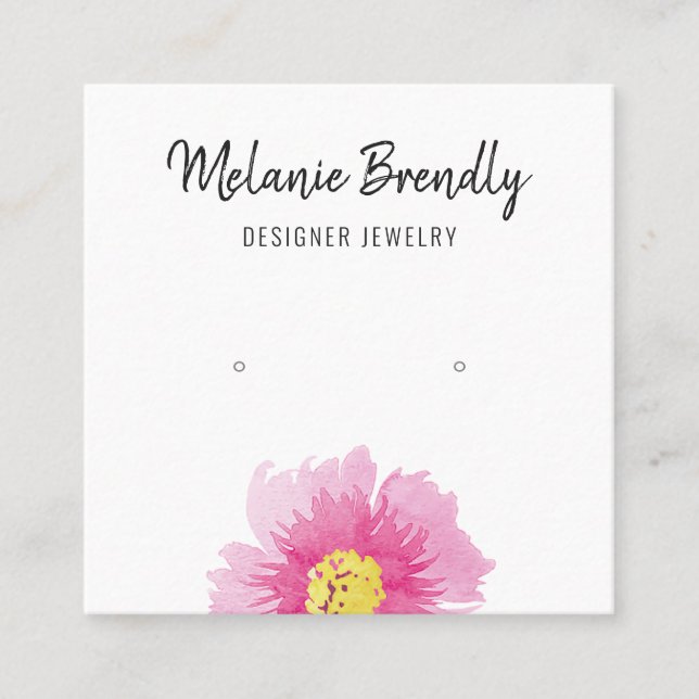 Modern rosa floraler Ohrring Display Business Card Quadratische Visitenkarte (Vorderseite)