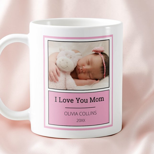 Modern rosa Foto Personalisiert Mütter Tageskind Kaffeetasse (Modern Pink Photo Personalized Mothers Day Baby Coffee Mug)