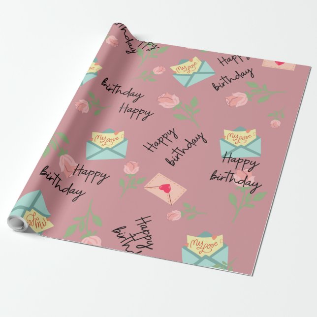 Modern rosa Geburtstagsgeschenk Geschenkpapier (Ungerollt)