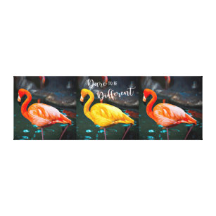 Modern rosa Gelb Flamingos Trio Foto Dare Quote Leinwanddruck