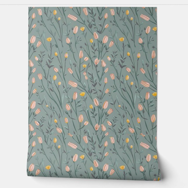 Modern rosa-gelbe winzige Blume Tapete (Abrollen)