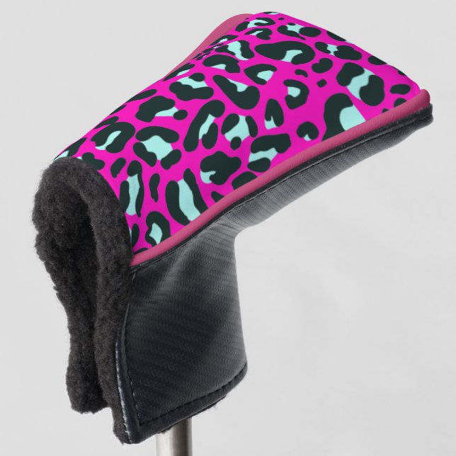 Modern rosa Geparden Leopard Tierdruck Golf Headcover (3/4 Vorderseite)