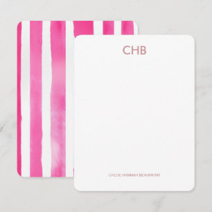 Modern rosa gestrippt Mit Monogramm Initial & Name Mitteilungskarte