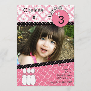 Modern rosa Girls Bowling Einladung Foto