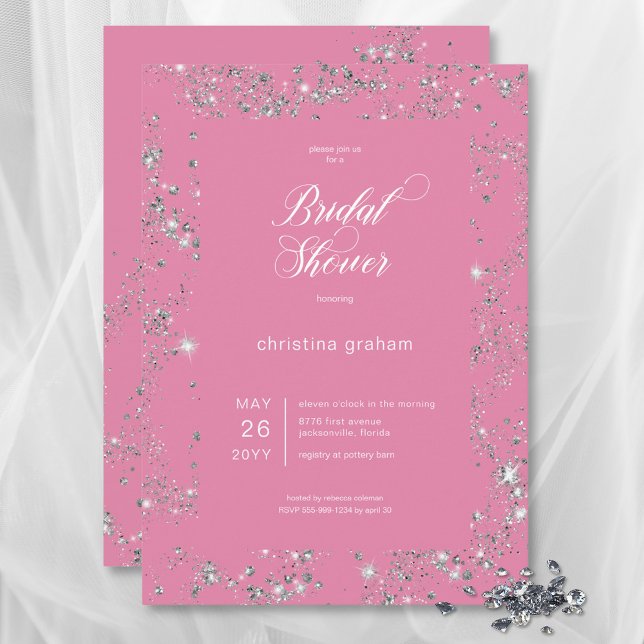 Modern rosa Glam Diamond Frame Brautparty Einladung (Modern Pink Glam Diamond Frame Bridal Shower Invitation)