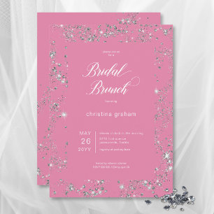 Modern rosa Glam Diamond Frame Bridal Brunch Einladung