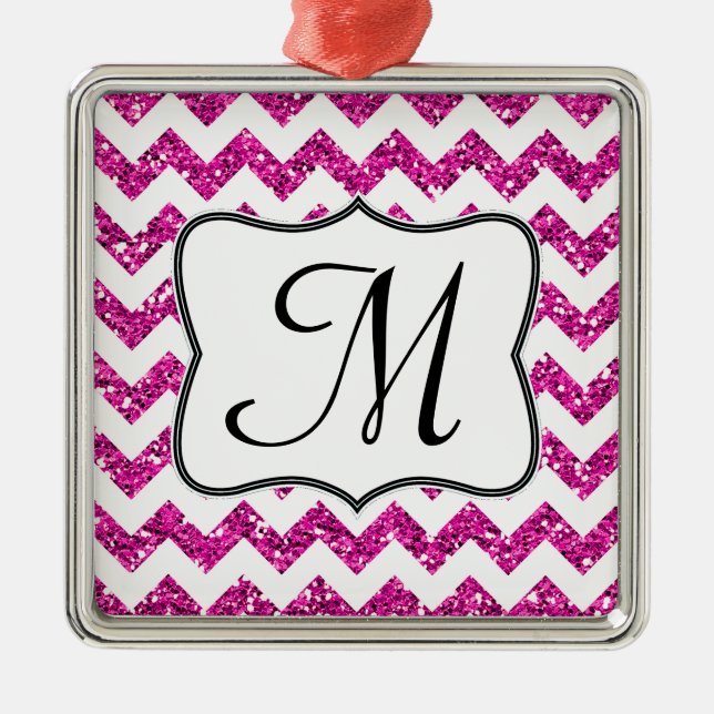 Modern rosa Glitzer Monogram, Initial Ornament Aus Metall (Vorne)