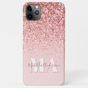 Modern rosa Glitzer monogramm personalisiert Case-Mate iPhone Hülle