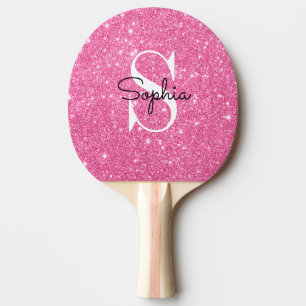 Modern rosa Glitzer Monogramm Personalisierter Nam Tischtennis Schläger