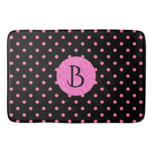 Modern rosa Glitzer Polka-Dots-Muster Monogramm Badematte
