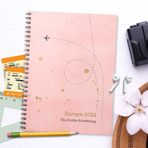 Modern rosa Gold Airplane Name Tagebuch