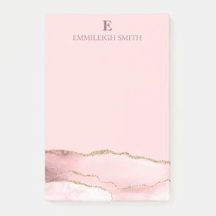 Modern rosa Goldbarren-Marmormonogramm Post-it Klebezettel
