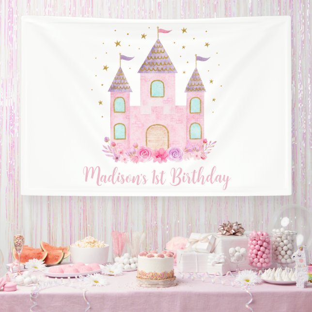 Modern Rosa Goldene Prinzessin Burg Geburtstag Banner (Party)