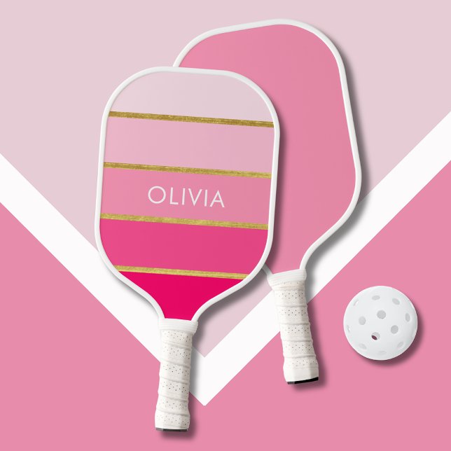 Modern rosa goldfarben personalisiert pickleball schläger (Modern girls pink and gold personalized Pickleball Paddle)