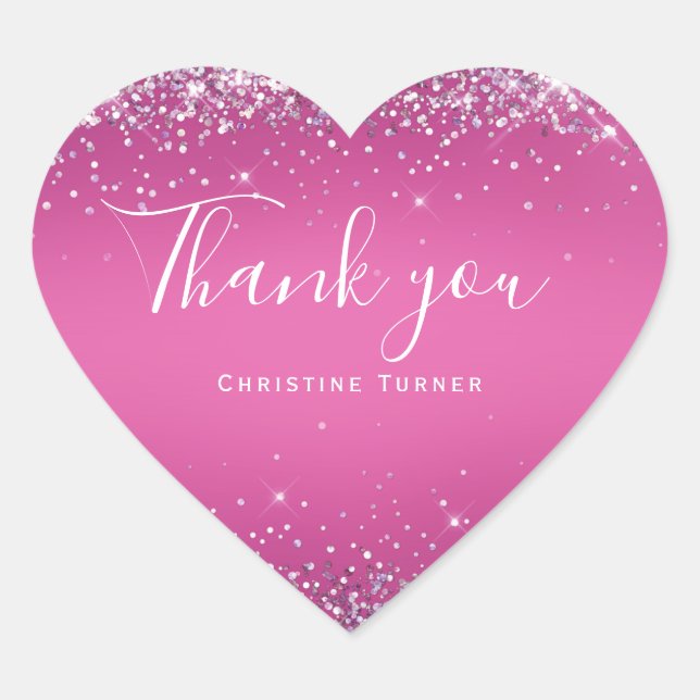 Modern rosa holo Vielen Dank Herz-Aufkleber (Vorderseite)