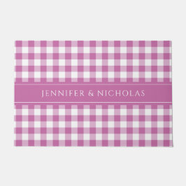 Modern rosa Kariert Gingham Name Fußmatte