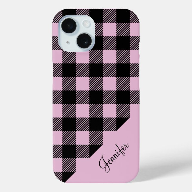 Modern rosa Karierter Karo Case-Mate iPhone Hülle (Rückseite)