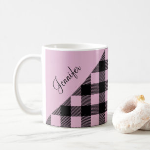 Modern rosa Karierter Karo Kaffeetasse