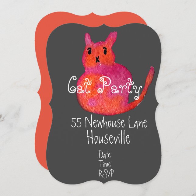 Modern rosa Katzenkatzenkatzer Party Einladung (Vorne/Hinten)