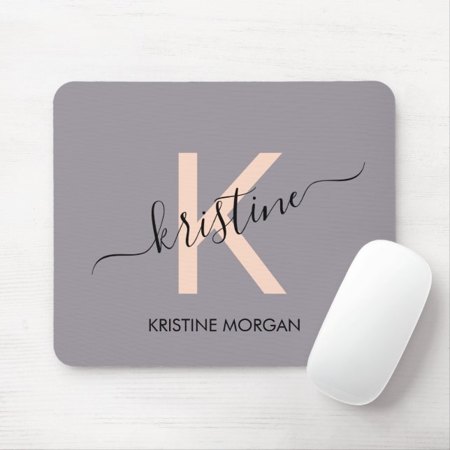 Modern rosa Lavendel Script Monogram Name Mousepad (Mit Mouse)