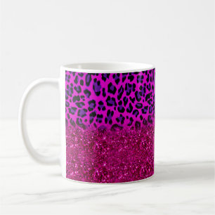 Modern rosa Lila Glitzer Leopard Kaffeetasse
