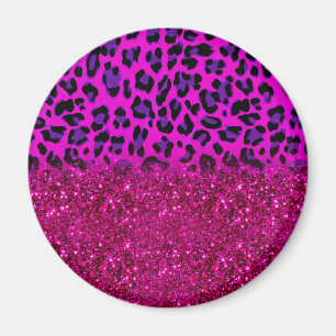 Modern rosa Lila Glitzer Leopard Magnet