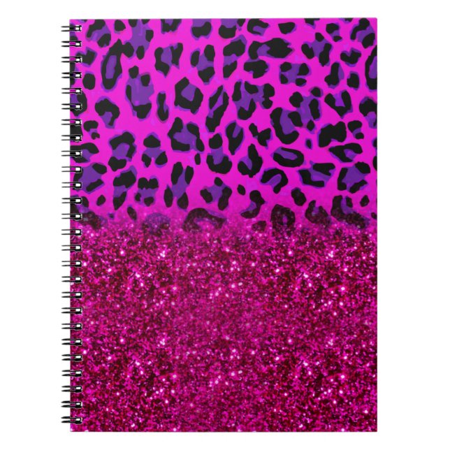 Modern rosa Lila Glitzer Leopard Notizblock (Vorderseite)